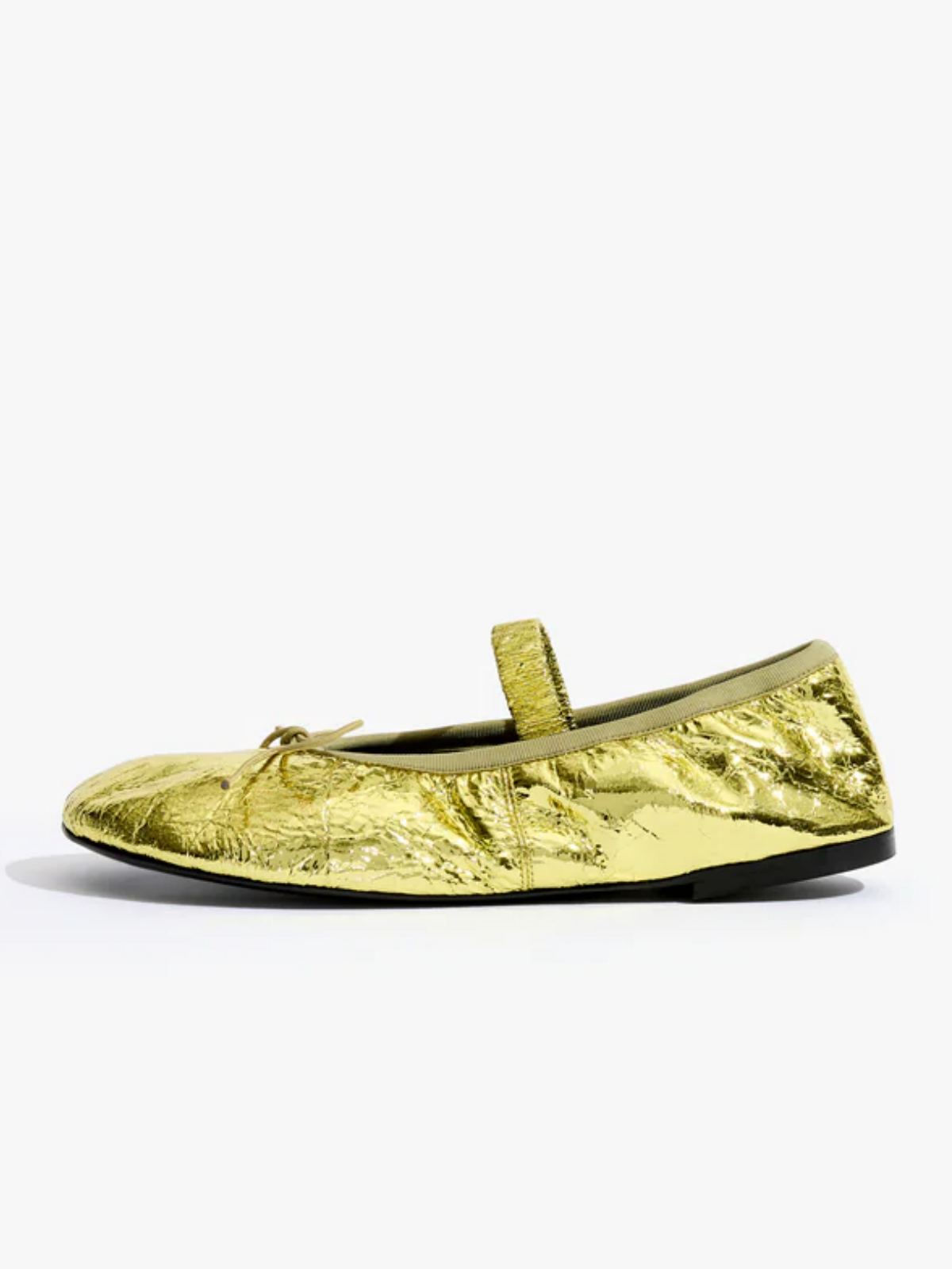 Crinkle Metallic Gold Super Cute Bow Ballet Flats Mary Janes