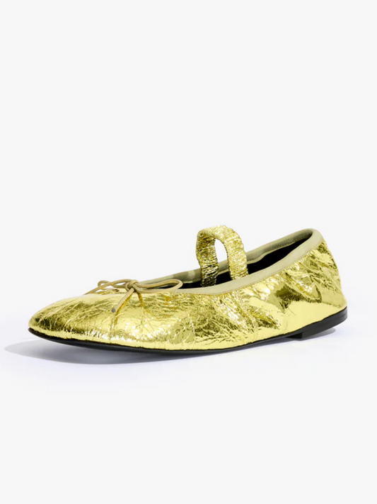 Crinkle Metallic Gold Super Cute Bow Ballet Flats Mary Janes