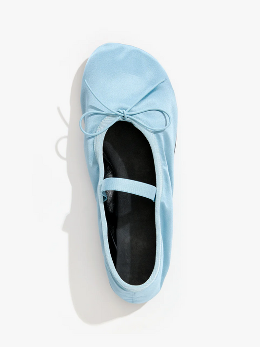 Satin Blue Super Cute Bow Ballet Flats Mary Janes