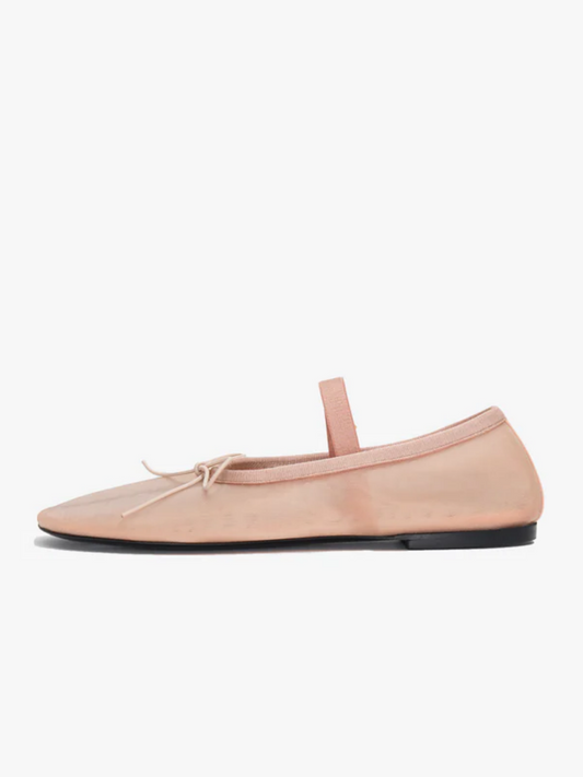 Mesh Blush Pink Super Cute Bow Ballet Flats Mary Janes