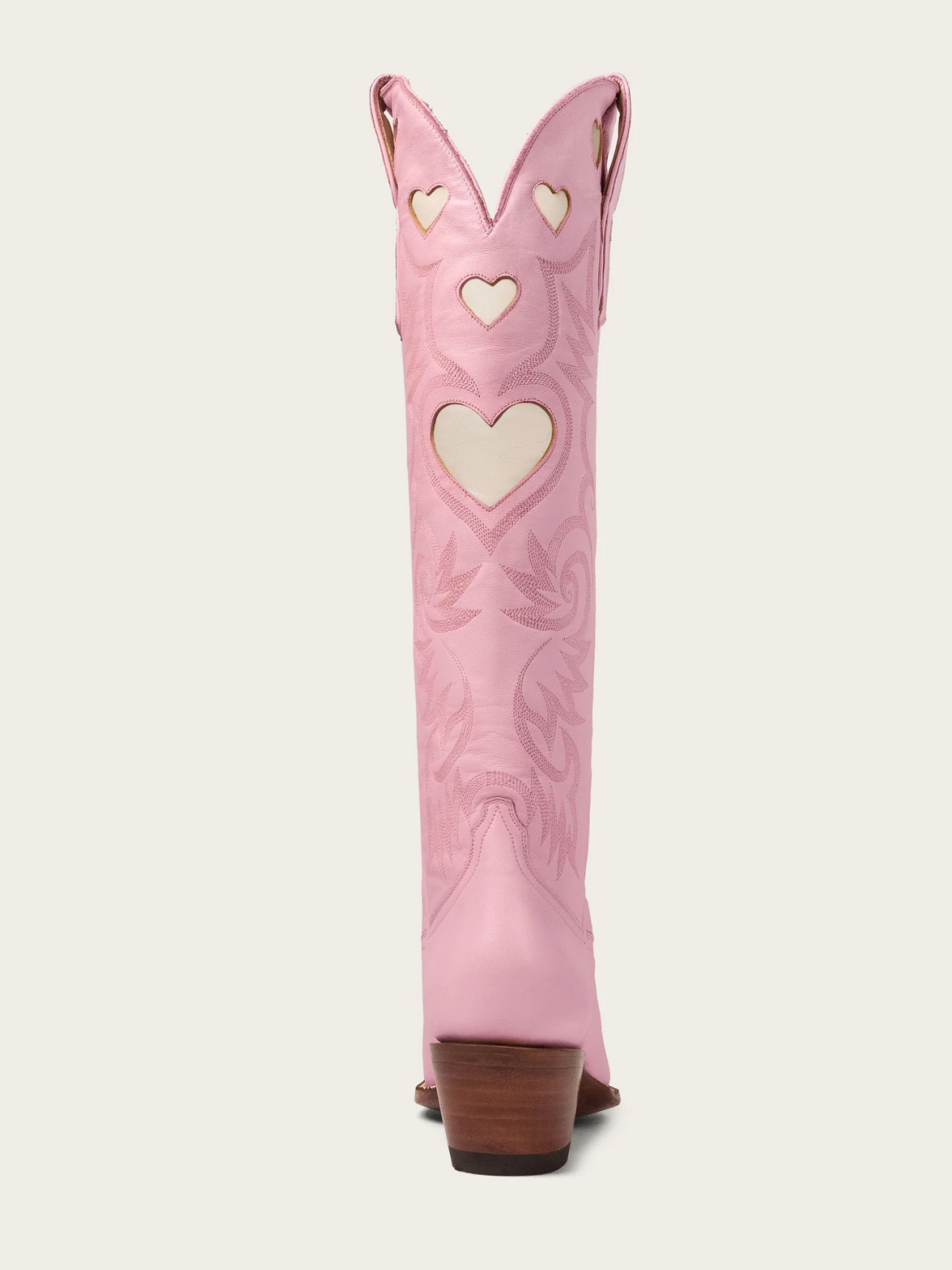 Ivory Heart Inlay Embroidery Almond-Toe Tall Wide Mid Calf Cowgirl Boots - Pink