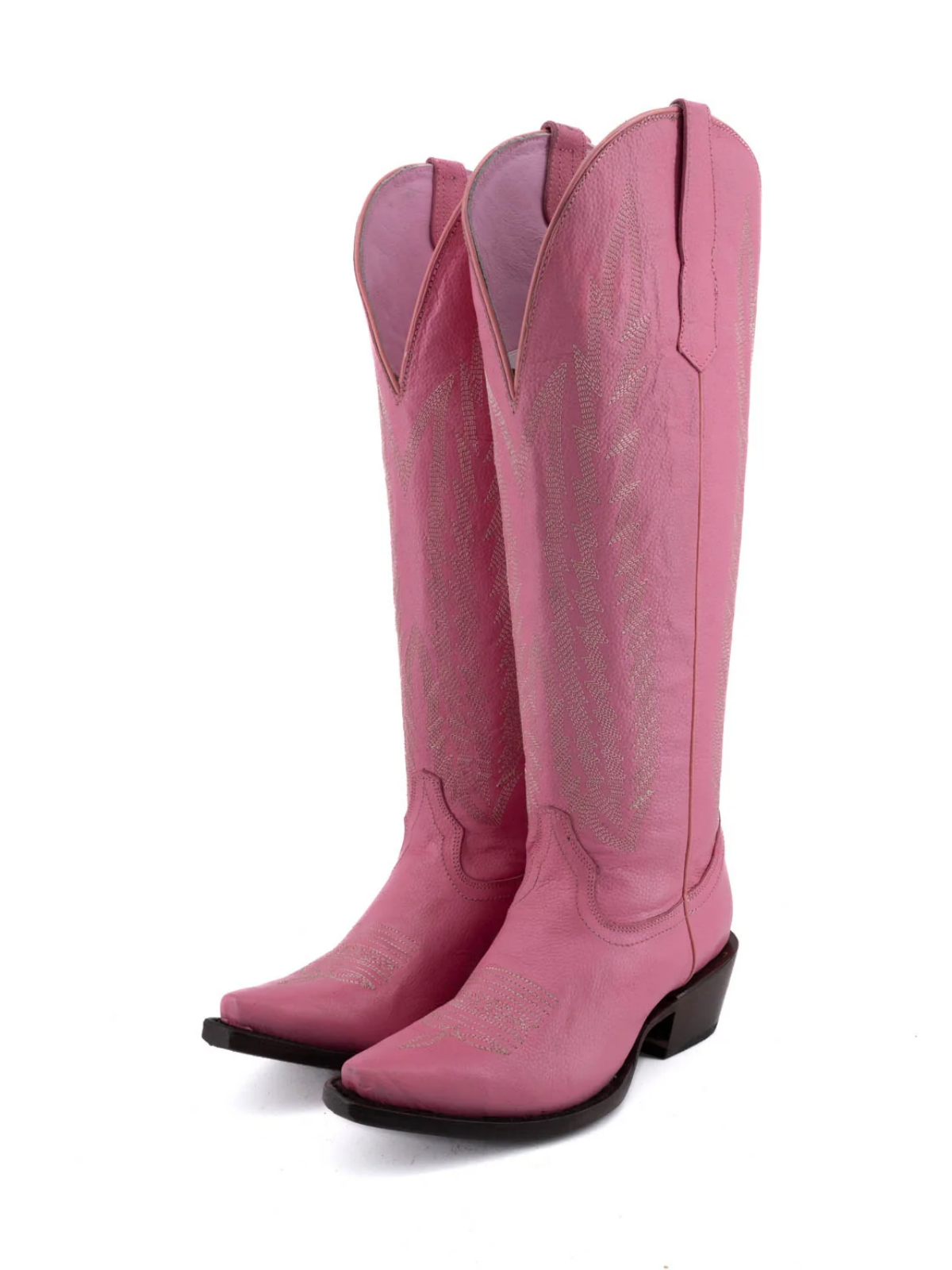 Pink Embroidery Snip-Toe Half-Zip Western Knee High Tall Boots