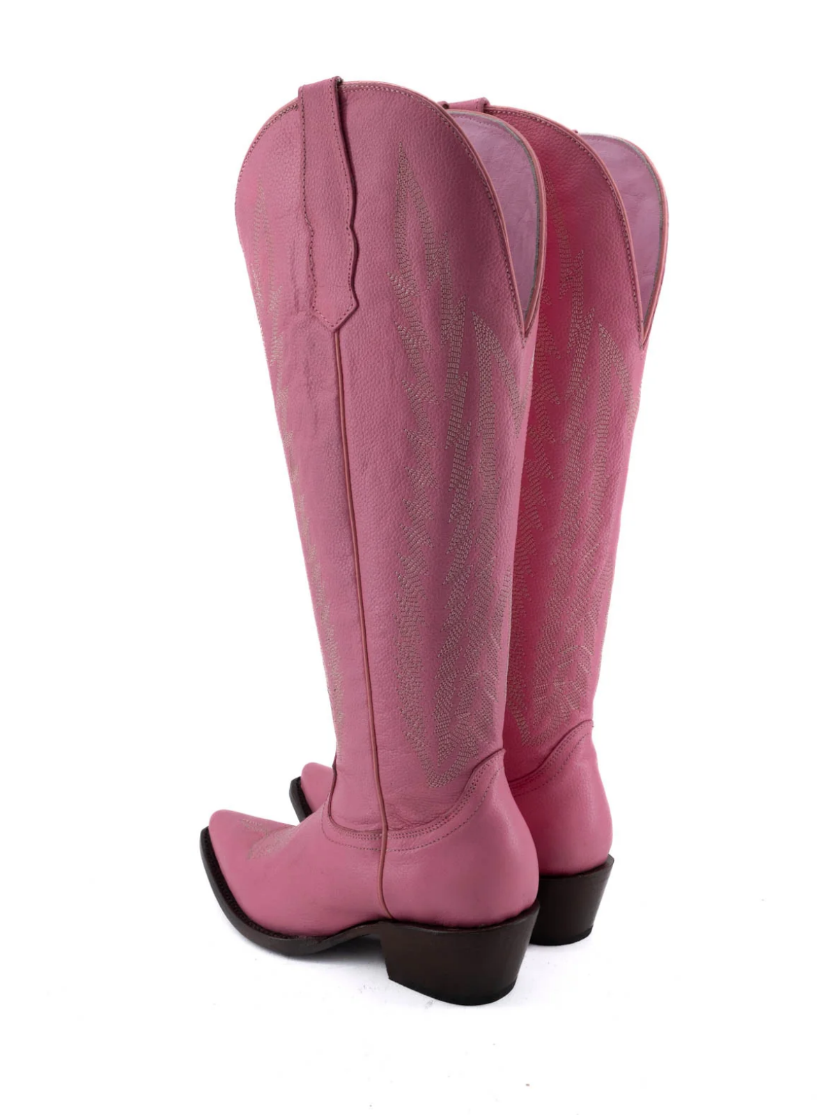 Pink Embroidery Snip-Toe Half-Zip Western Knee High Tall Boots