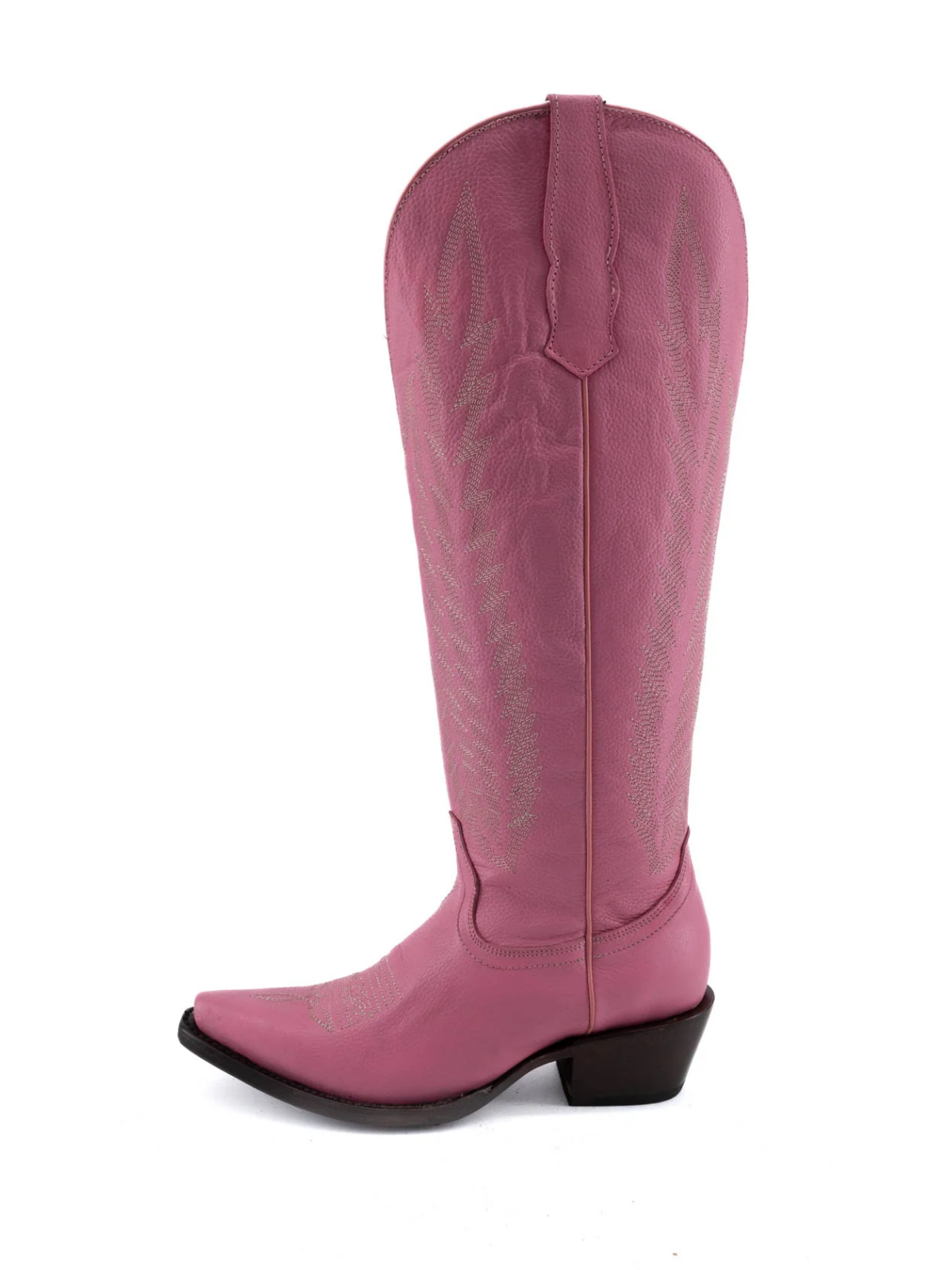 Pink Embroidery Snip-Toe Half-Zip Western Knee High Tall Boots