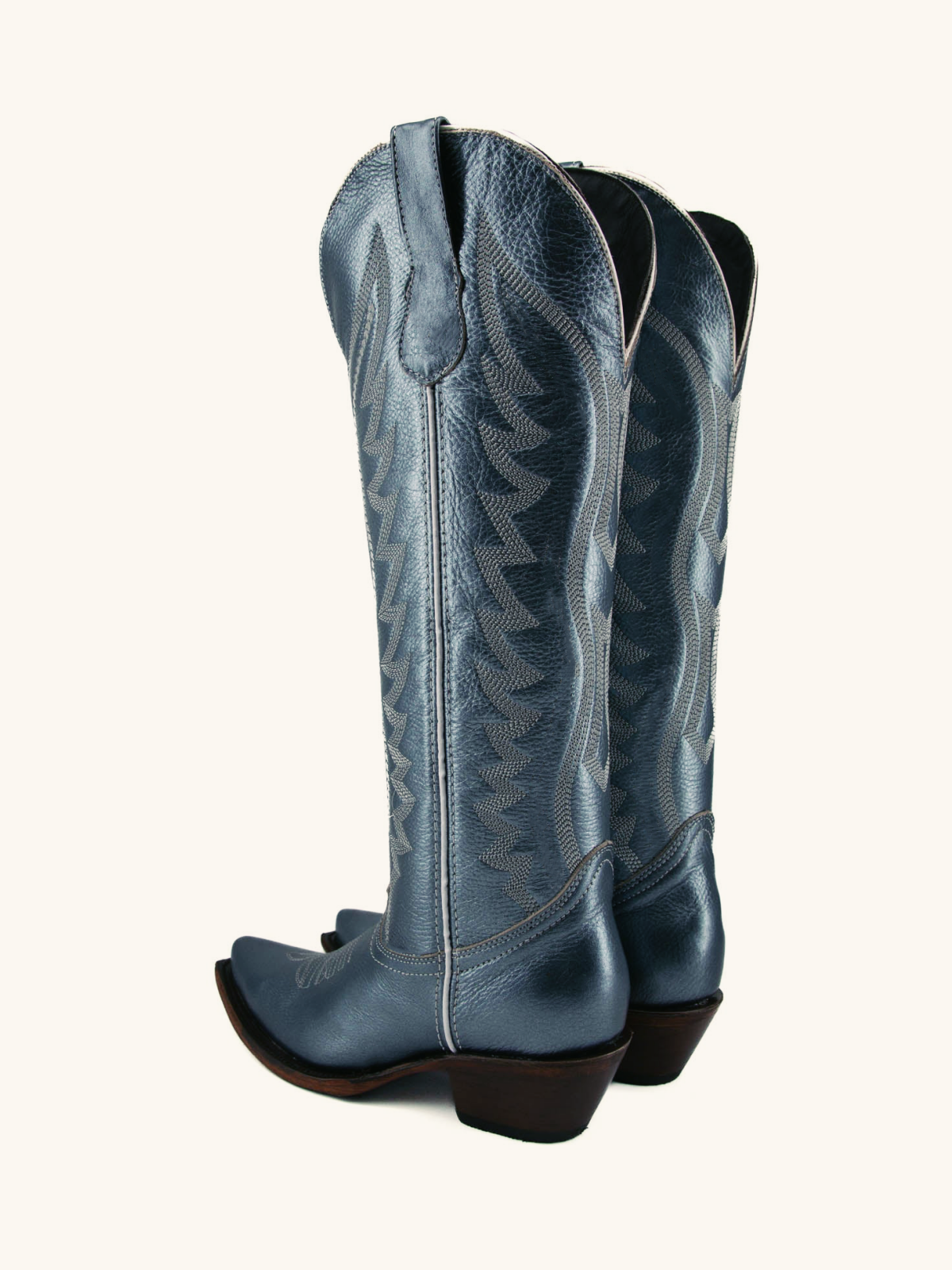 Metallic Navy Blue Embroidery Snip-Toe Wide Calf Western Cowgirl Tall Boots