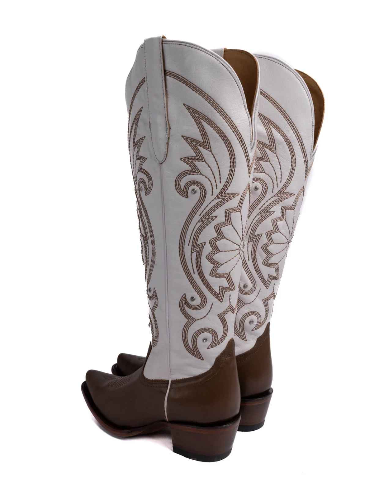 Contrast Riding Boot Contrast Brown White Embroidery Rhinestone Zip Cowgirl Knee High Boots ...
