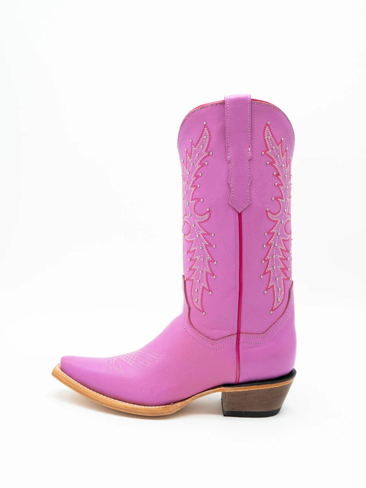 Lavender Pink Embroidery Studded Snip-Toe Wide Mid Calf Cowgirl Tall Boots