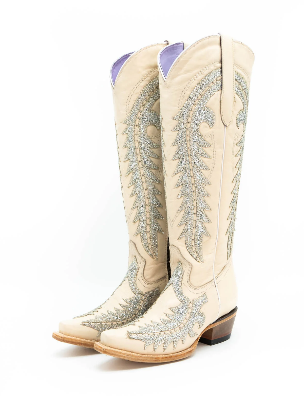 Bone Studs Glitter Applique Snip-Toe Half-Zip Cowgirl Knee High Tall Boots