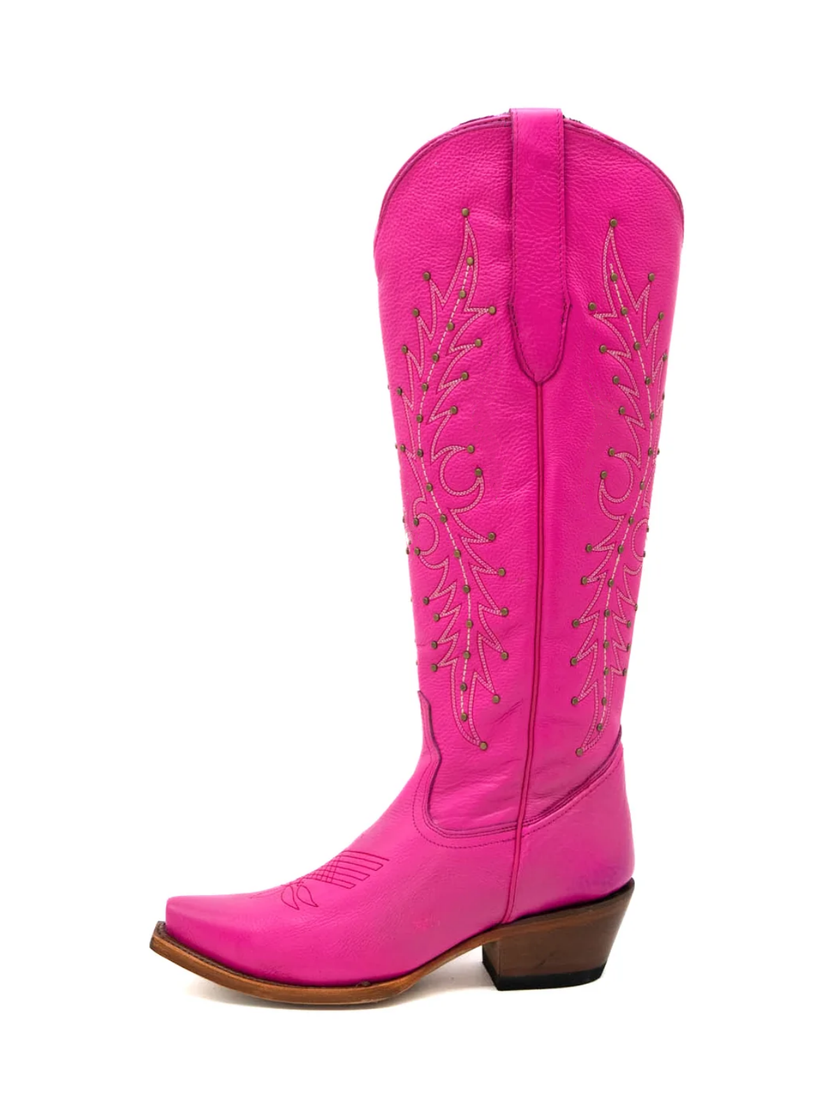 Fuchsia Embroidery Studded Snip-Toe Half-Zip Cowgirl Knee High Tall Boots