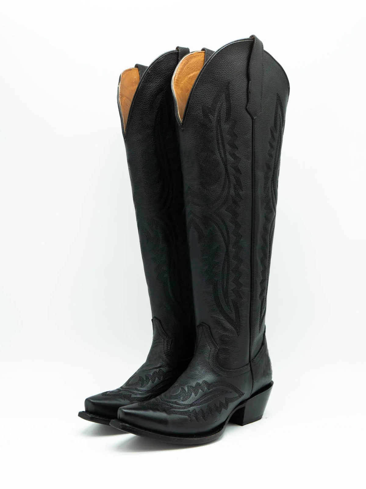 Black Embroidery Snip-Toe Half-Zip Knee High Cowgirl Tall Boots