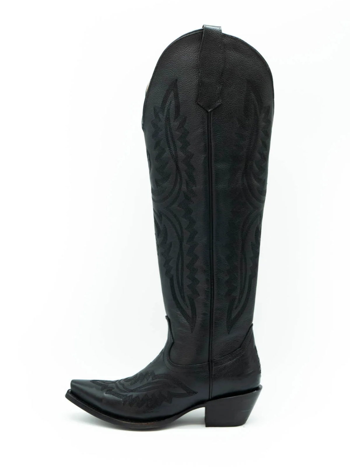 Black Embroidery Snip-Toe Half-Zip Knee High Cowgirl Tall Boots