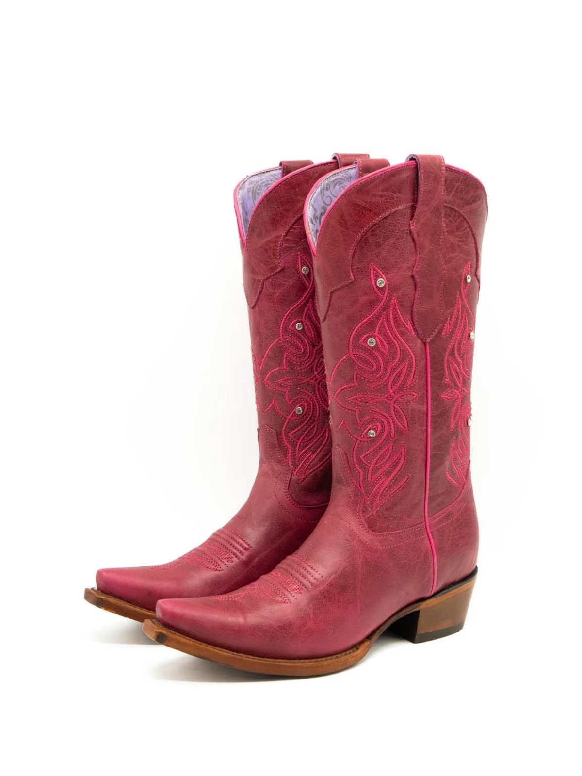 Ruby Red Embroidery Rhinestone Snip-Toe Wide Mid Calf Cowgirl Tall Boots