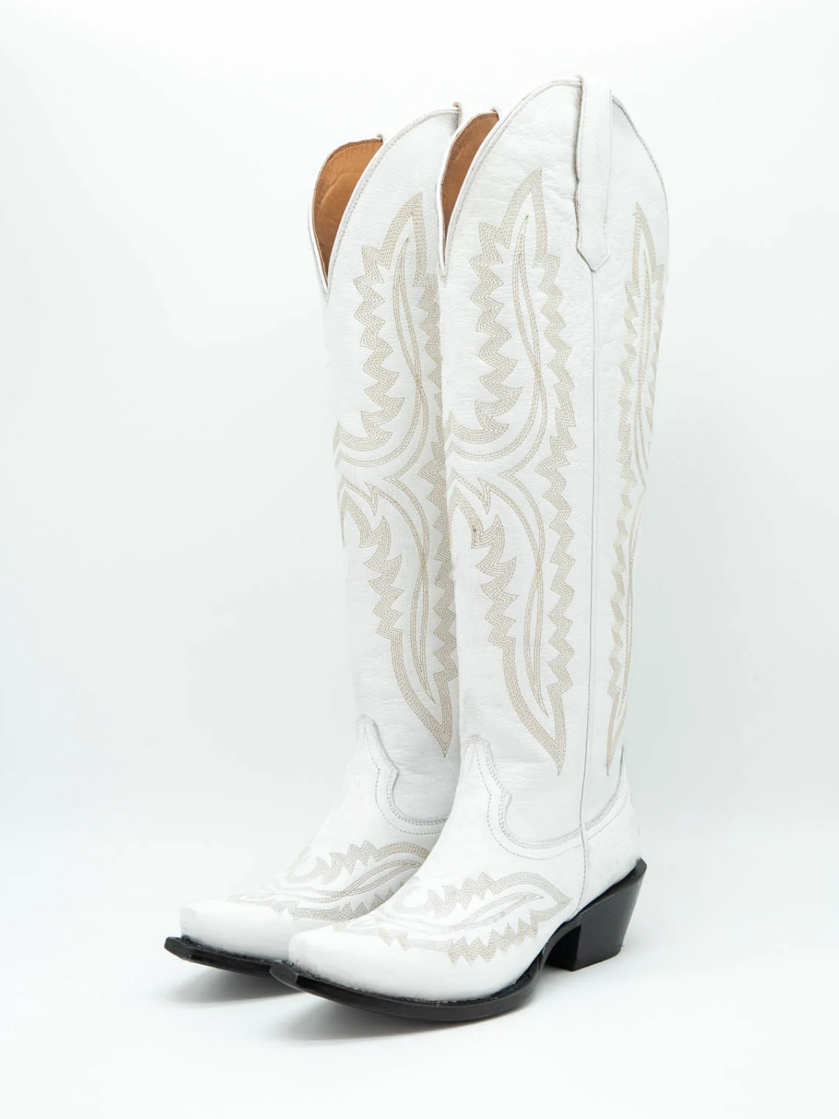 White Embroidery Snip-Toe Half-Zip Knee High Cowgirl Tall Boots