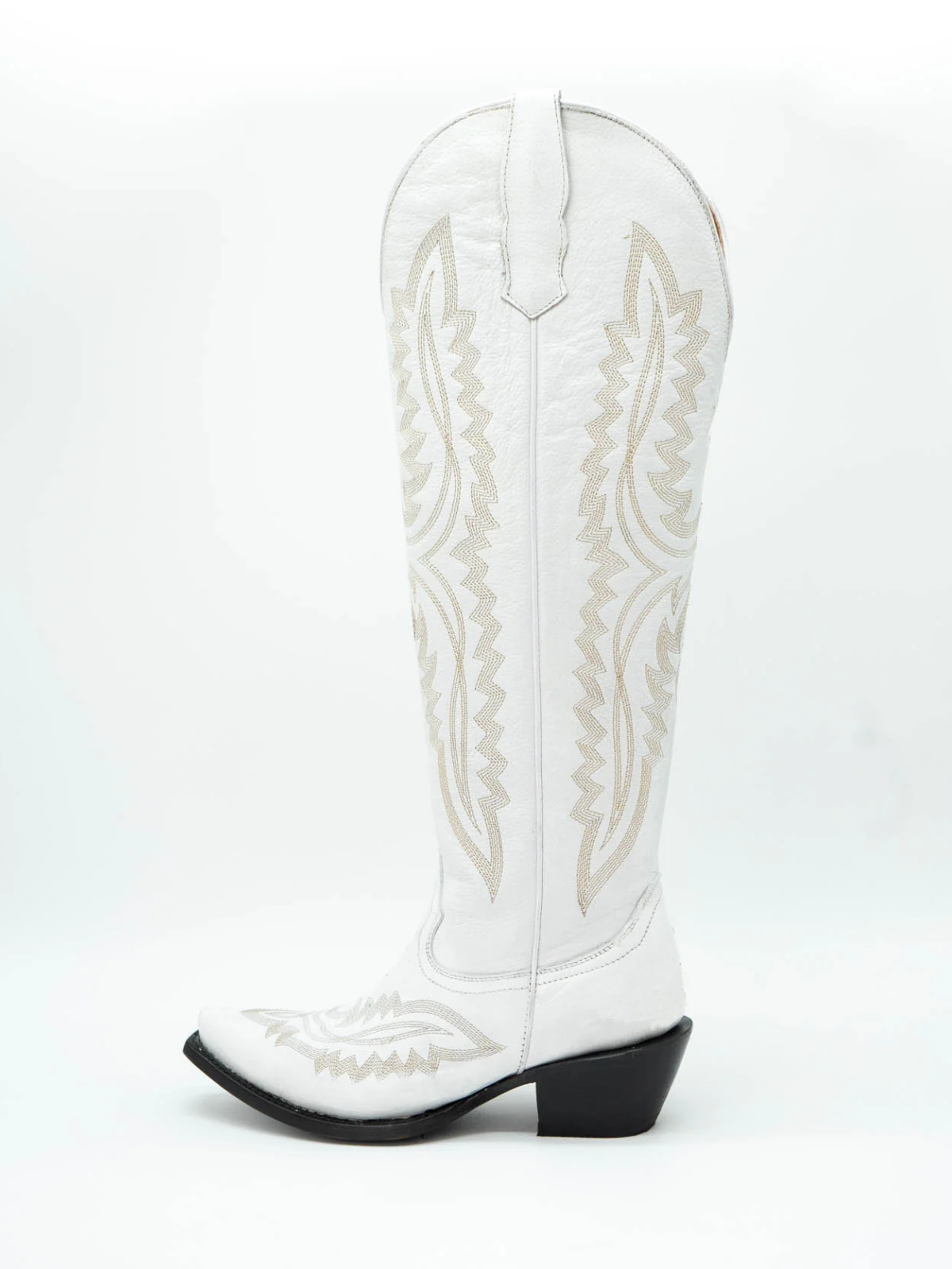 White Embroidery Snip-Toe Half-Zip Knee High Cowgirl Tall Boots