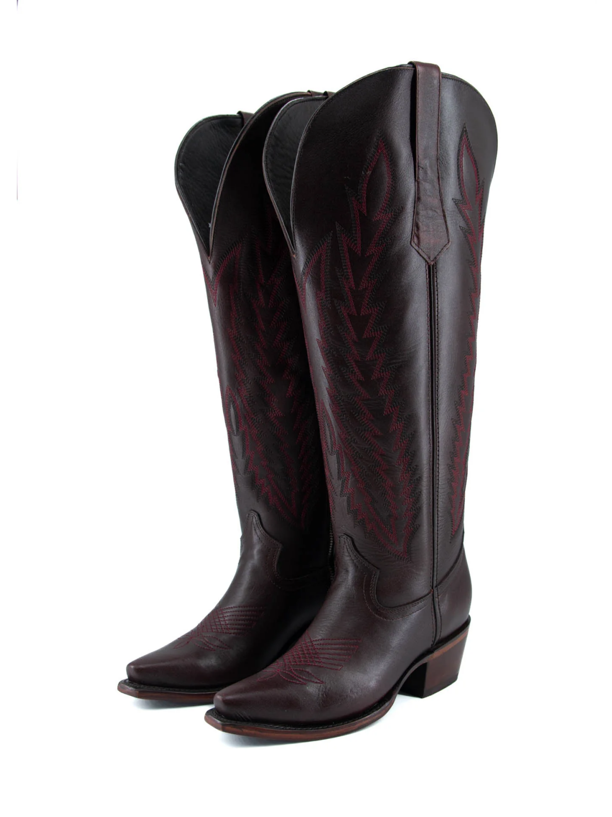 Seal Brown Embroidery Snip-Toe Half-Zip Western Knee High Tall Boots