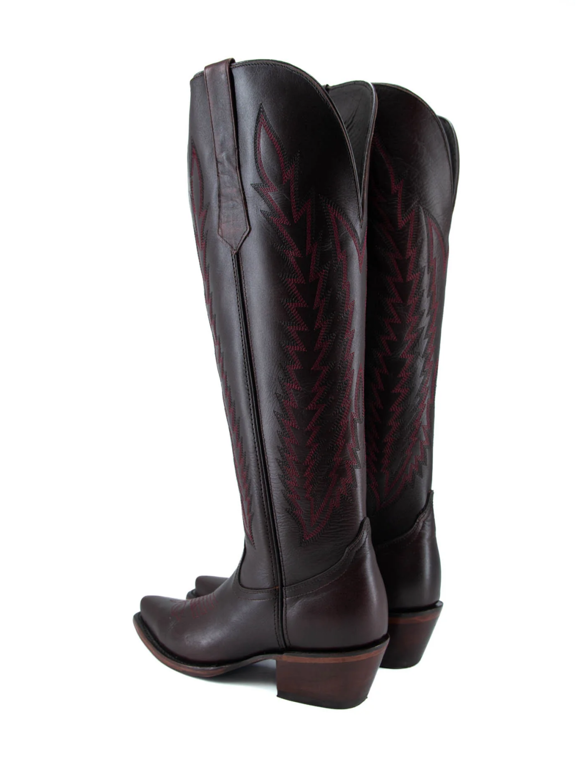 Seal Brown Embroidery Snip-Toe Half-Zip Western Knee High Tall Boots