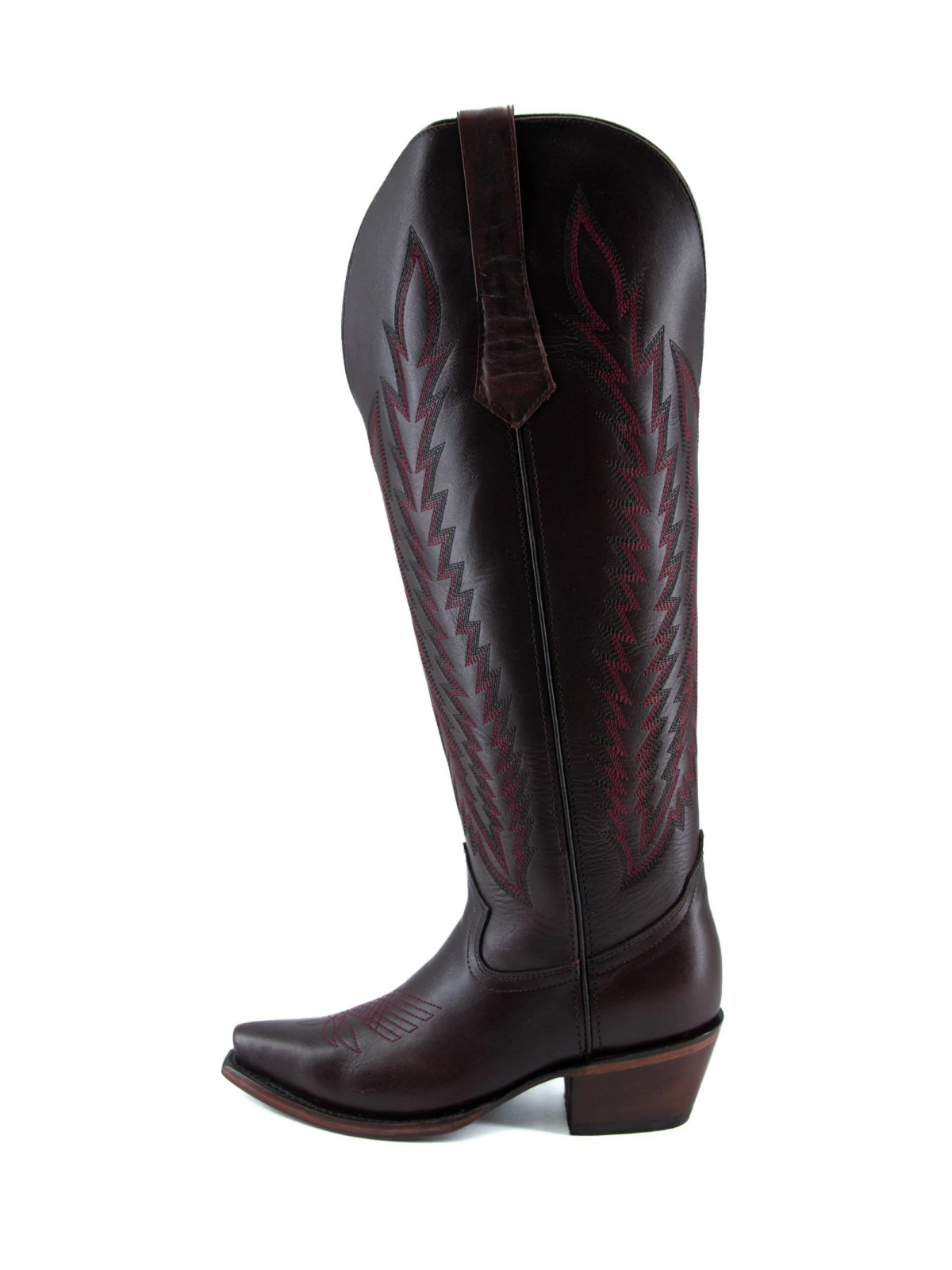 Seal Brown Embroidery Snip-Toe Half-Zip Western Knee High Tall Boots