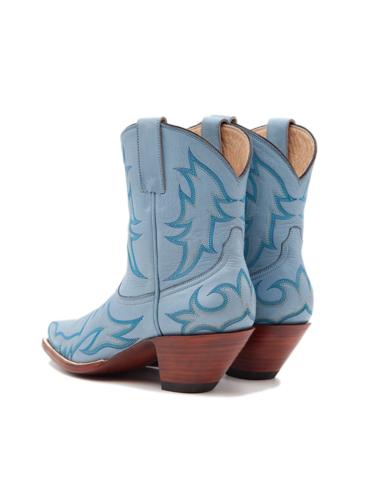 Embroidery Snip-Toe Wide Mid Calf Cowboy Boots For Women - Sky Blue