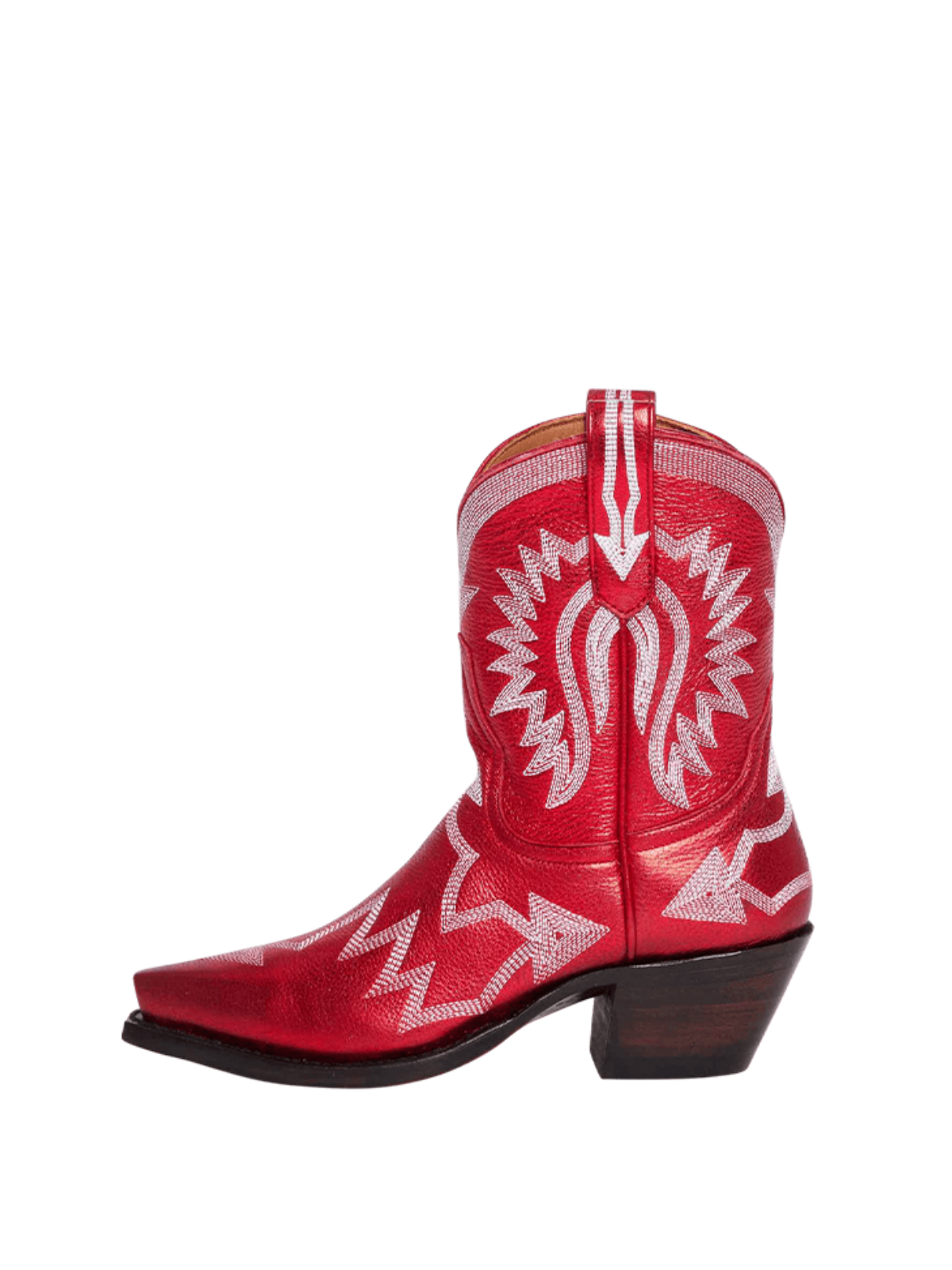 Metallic Embroidery Snip-Toe Wide Mid Calf Cowgirl Boots - Red