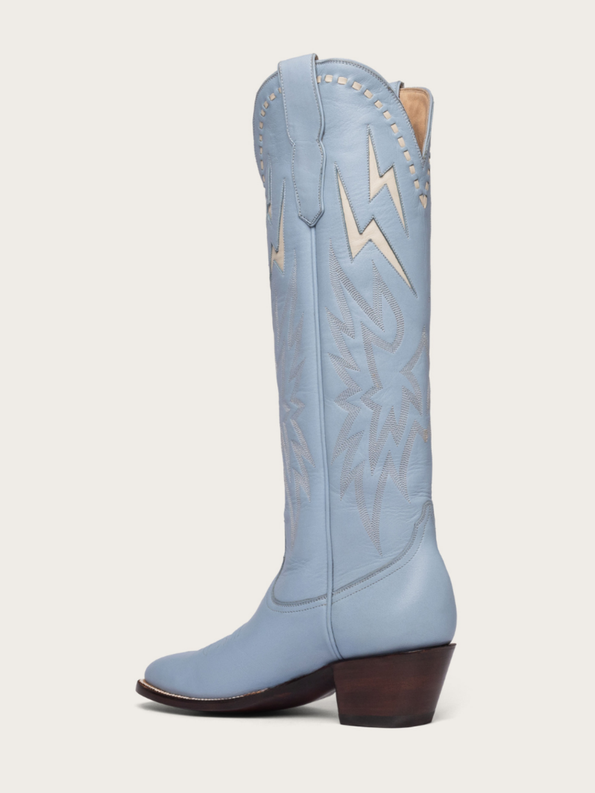 White Lightning Inlay Stitch Embroidery Almond-Toe Wide Mid Calf Tall Cowgirl Boots - Powder Blue