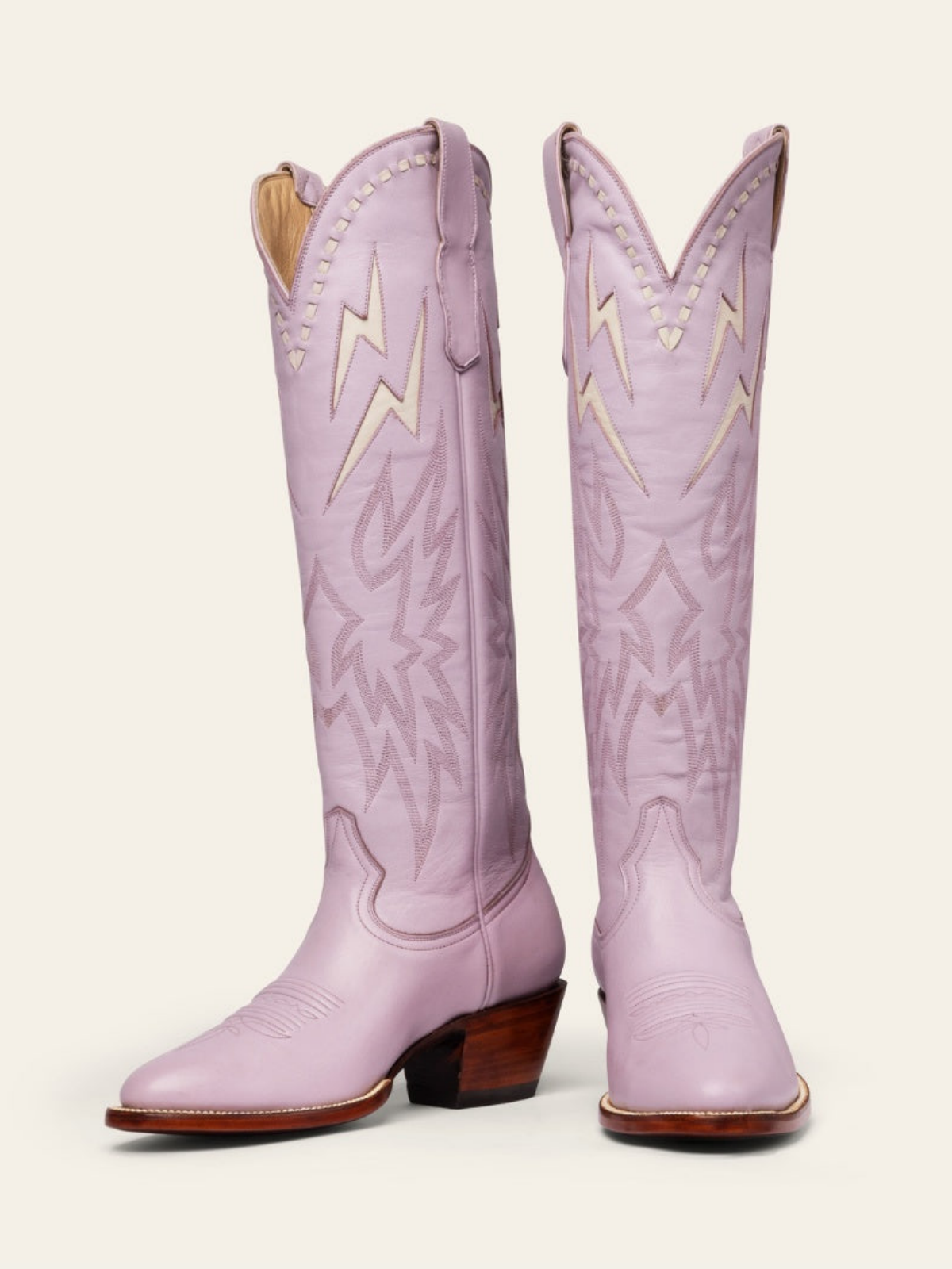 White Lightning Inlay Stitch Embroidery Almond-Toe Wide Mid Calf Tall Cowgirl Boots - Lavender