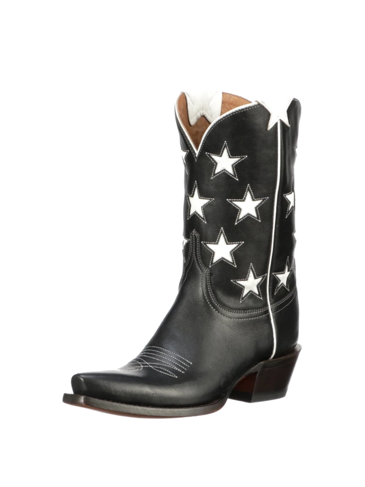 Star Inlays Snip-Toe Wide Mid Calf Western Boots For Women - Black