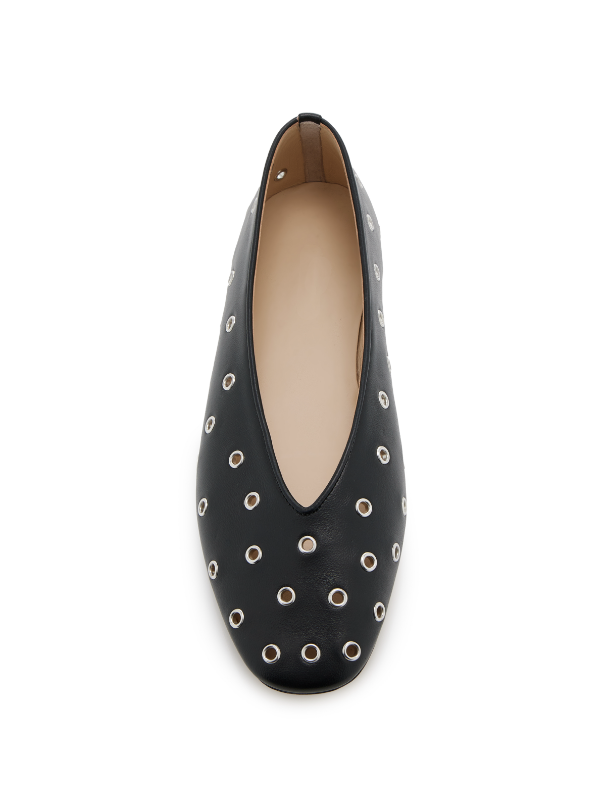 Black Round-Toe Cutout Studded Ballet Flats