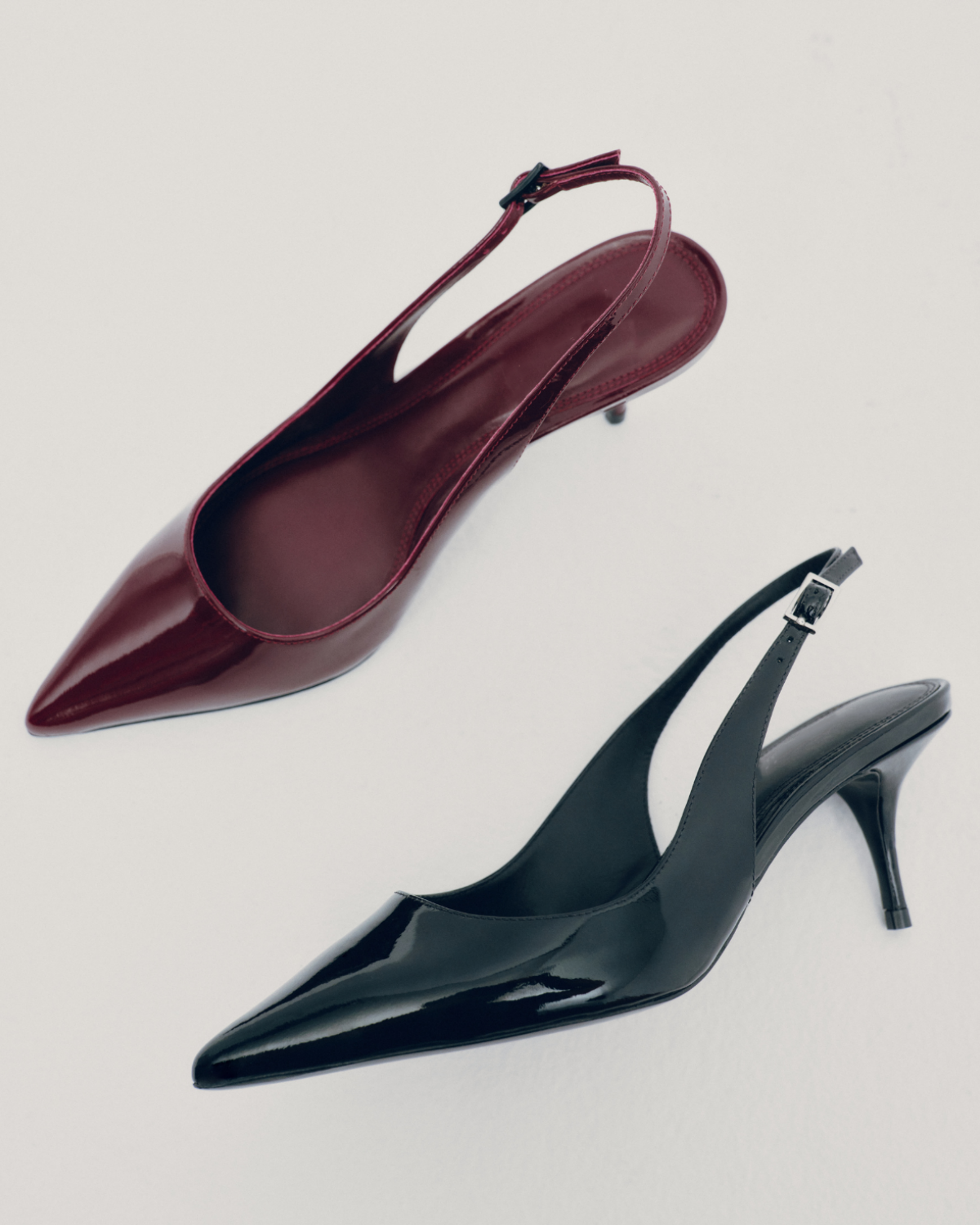 Burgundy Patent Pointed-Toe Slingback Pump Kitten Heels