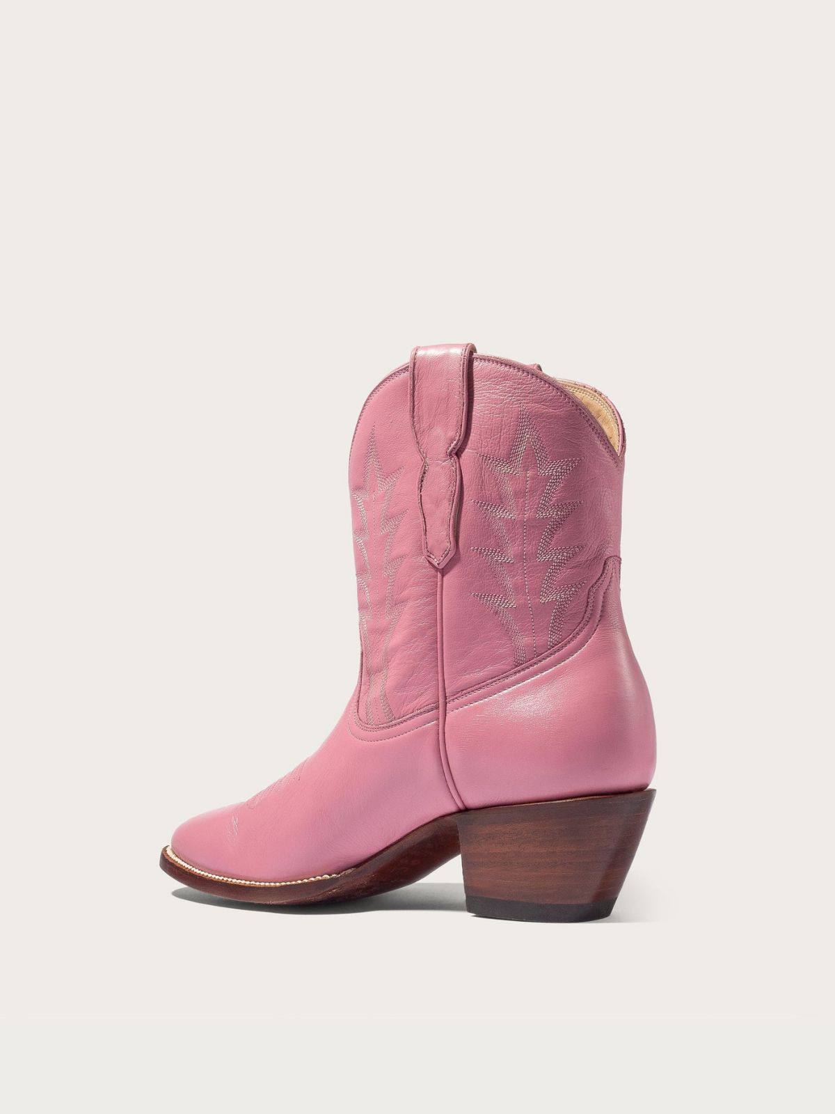 Pink Almond-Toe Embroidery Wide Mid Calf Western Boots For Women