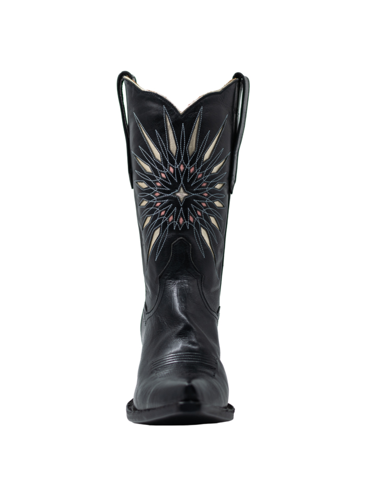 Black Starburst Inlay Snip-Toe Wide Mid Calf Cowgirl Boots