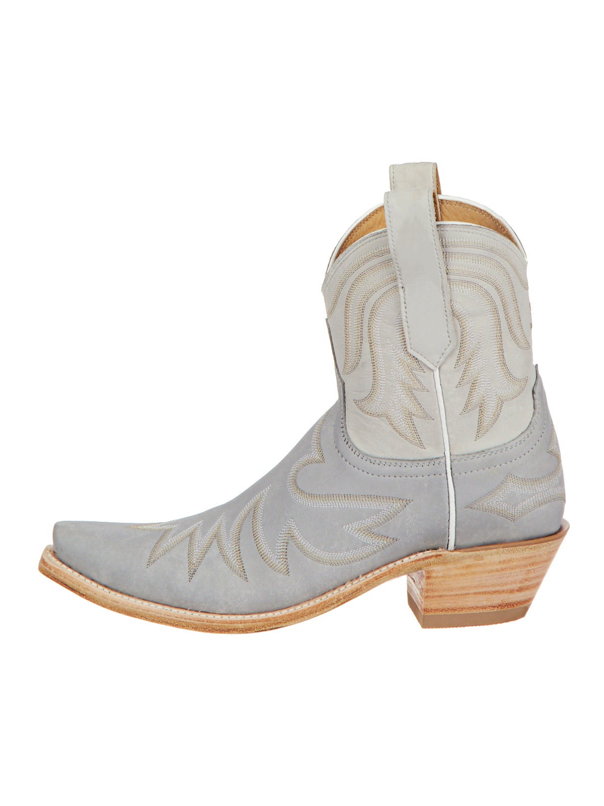 Embroidery Snip-Toe Wide Mid Calf Western Boots For Women - Contrast Gray And Cream