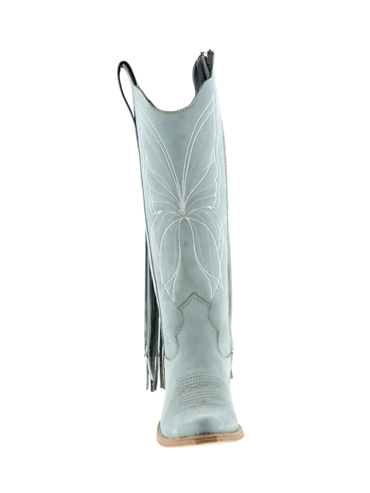 Gray Almond-Toe Butterfly Embroidery And Inlay Fringe Mid Calf Half-Zip Cowgirl Boots