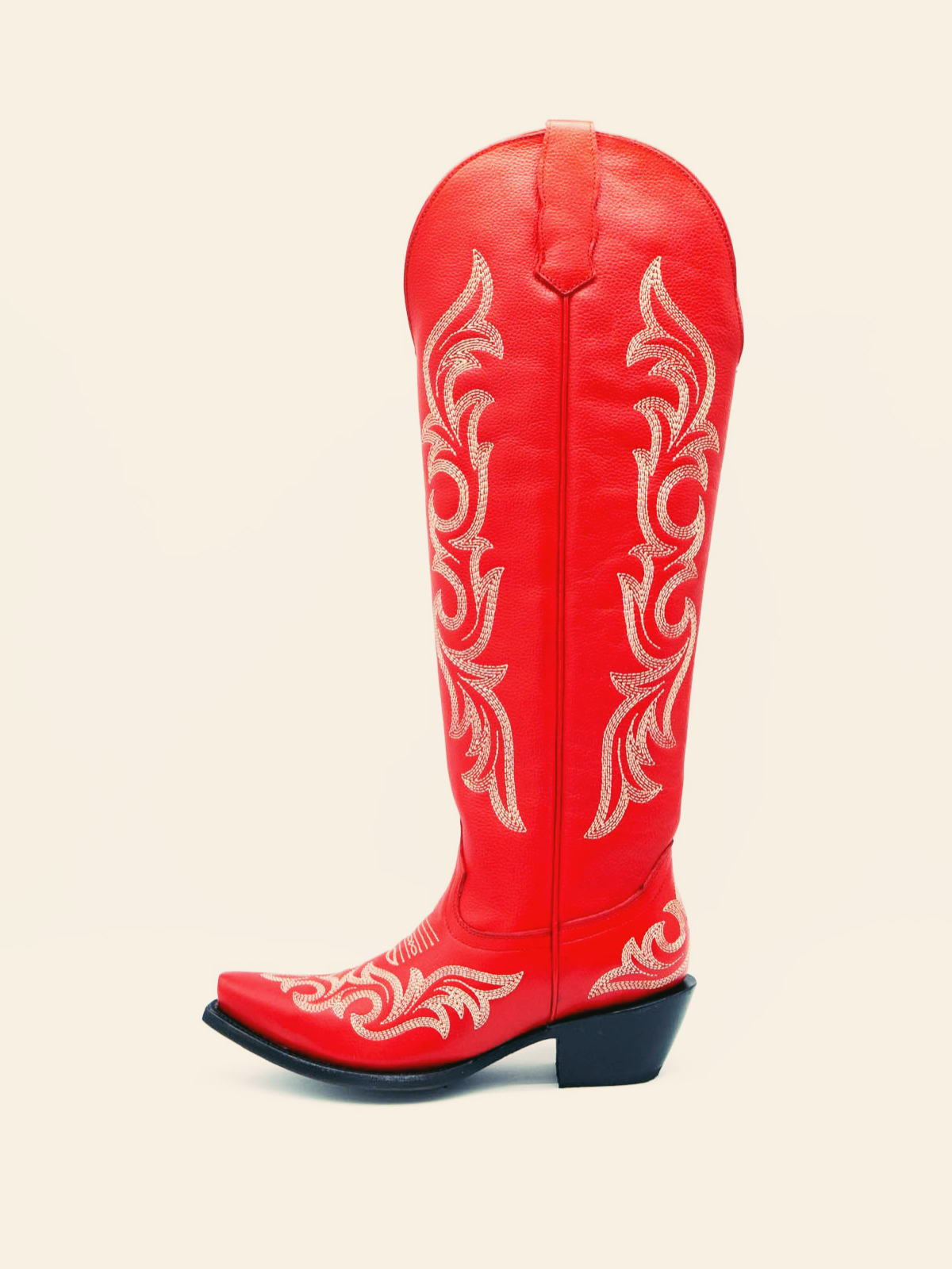 Red Embroidery Snip-Toe Wide Calf Western Boots Knee High Tall Boots