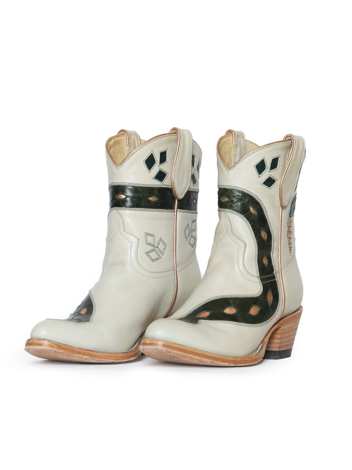 Bone Almond-Toe Snake Inlay Wide Mid Calf Cowgirl Boots