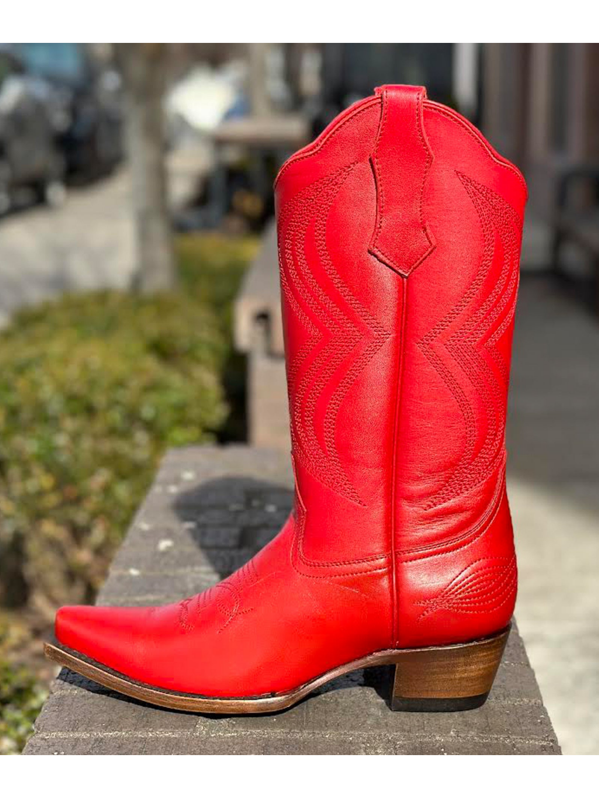 Red Embroidery Tall Snip-Toe Wide Mid Calf Cowgirl Boots