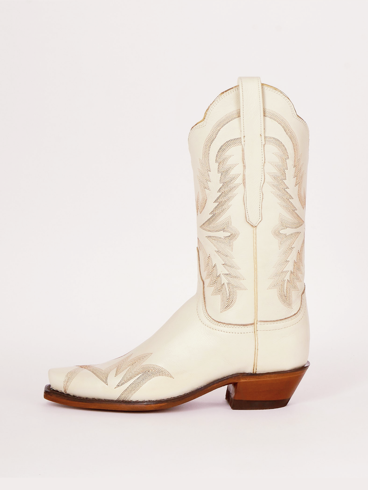 Cream Embroidery Snip-Toe Wide Mid Calf Western Boots Cowgirl Tall Boots