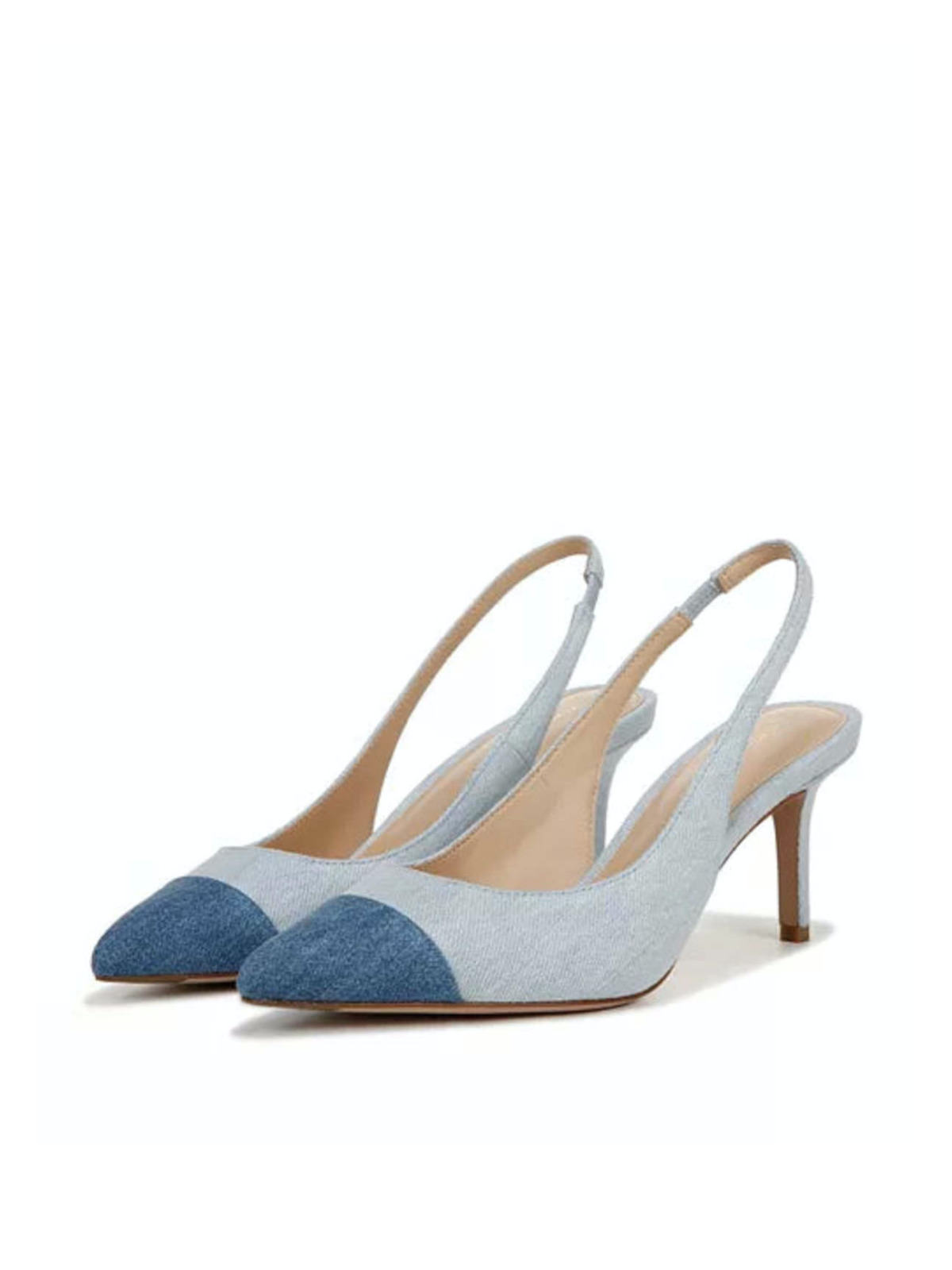 Denim Blue Patchwork Pointy High Heels Slingback Pumps