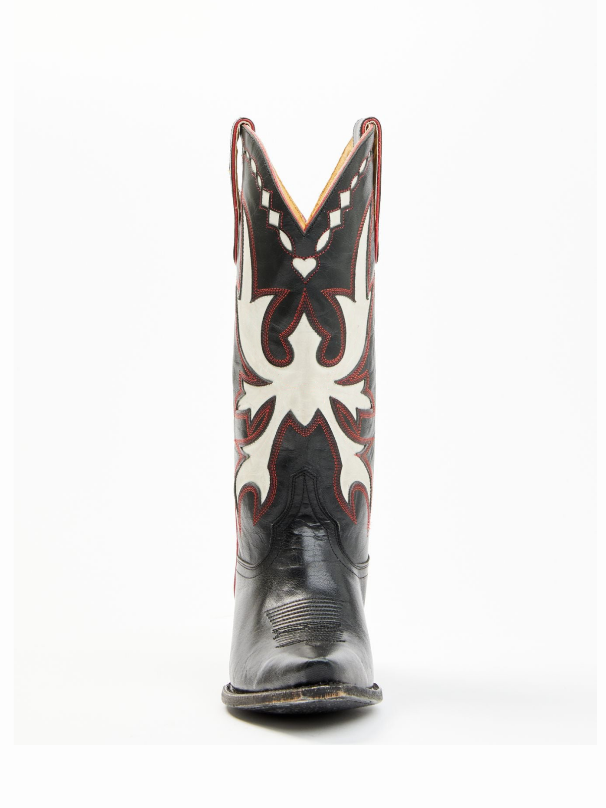 Black Snip-Toe Embroidery White Inlay Tall Wide Mid Calf Western Boots