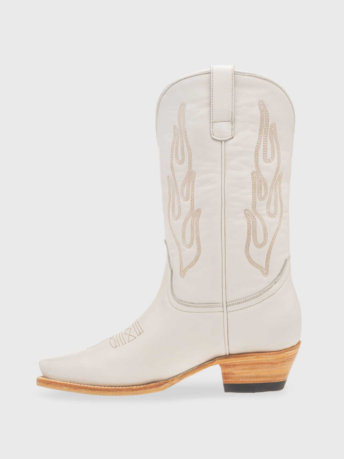 Flame Embroidery Snip-Toe Wide Mid Calf Tall Cowgirl Boots - White