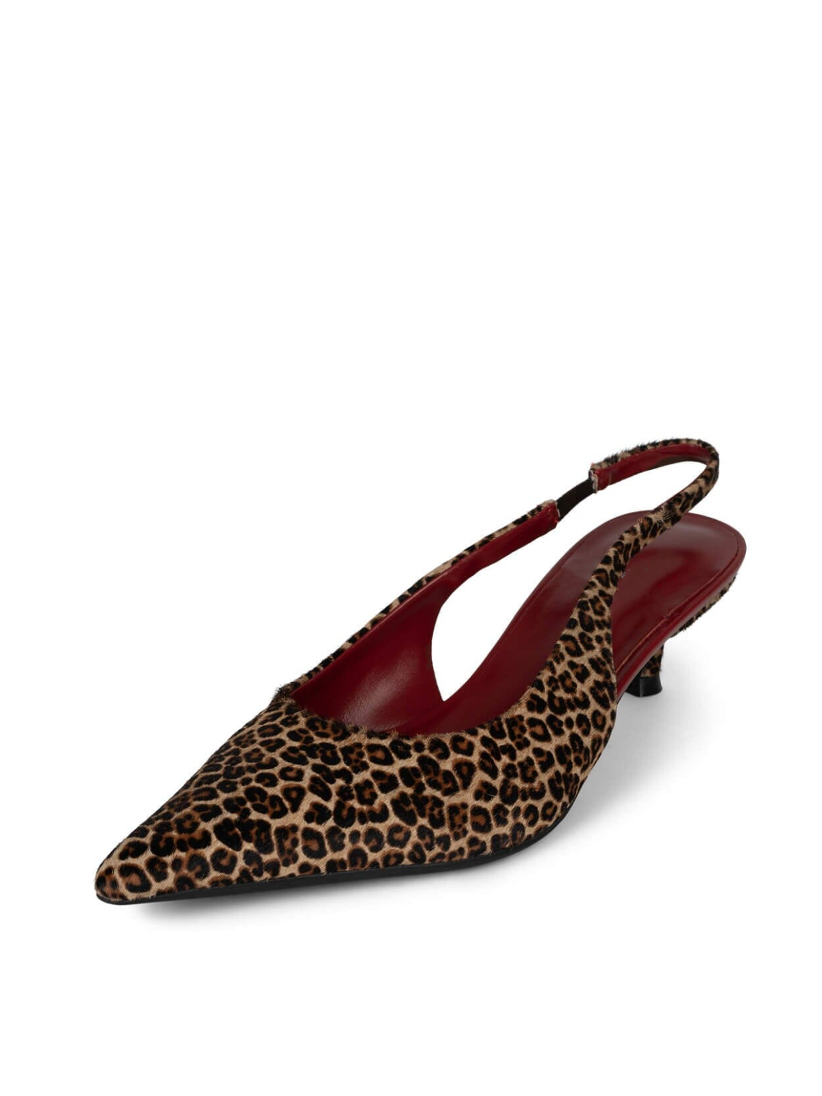 Leopard Print Faux Pony Hair Slip-On Pointed-Toe Slingback Kitten Heel