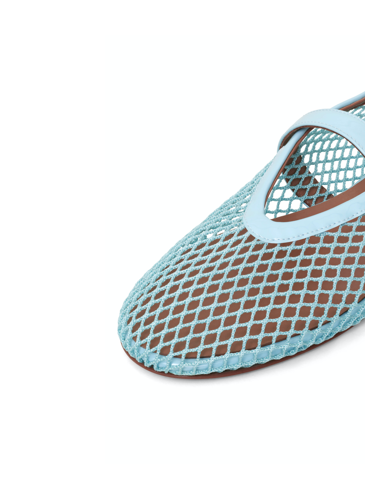 Sky Blue Fishnet Ballet Flats Mary Janes With Buckle Strap