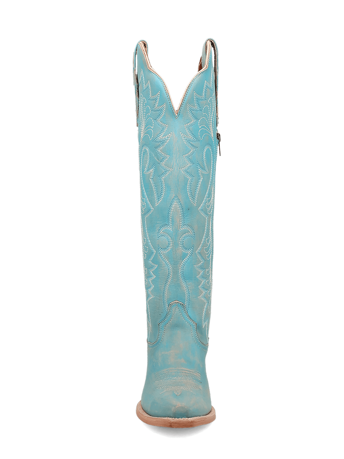 Sky Blue Snip-Toe Embroidery Half-Zip Tall Knee High Cowgirl Boots