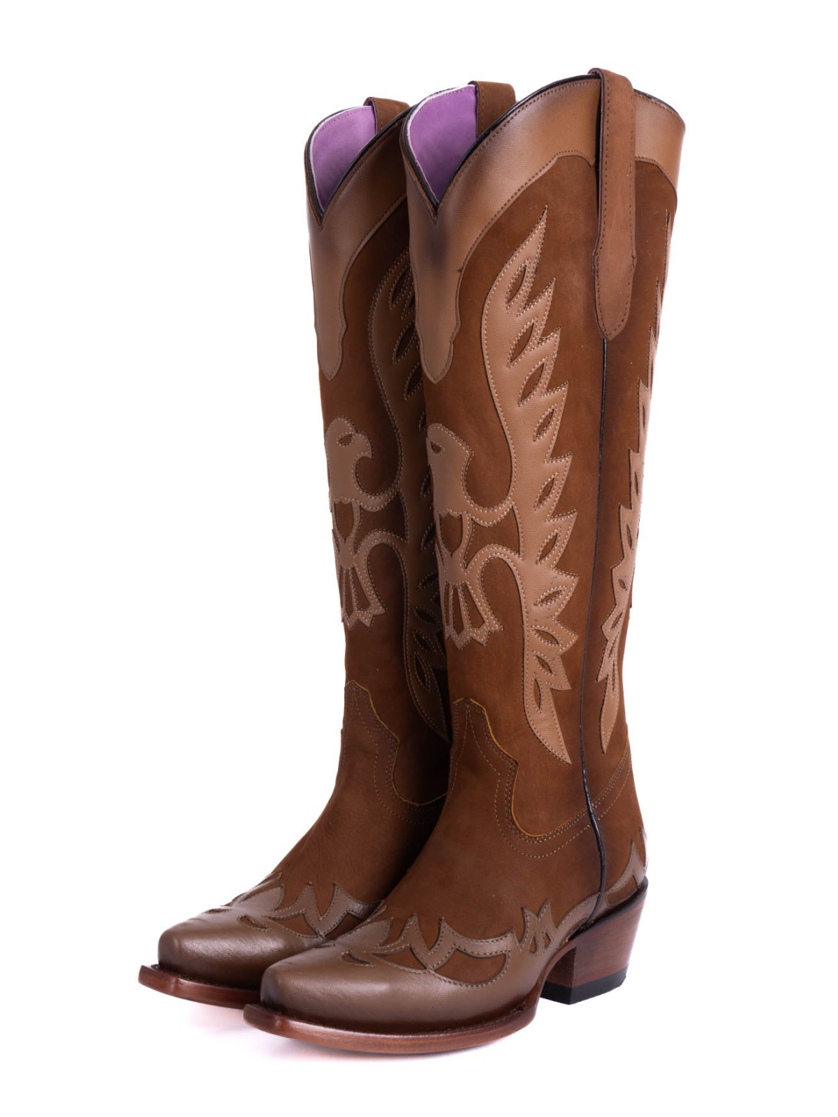 Copper Snip-Toe Eagle Applique Half-Zip Knee High Tall Cowgirl Boots