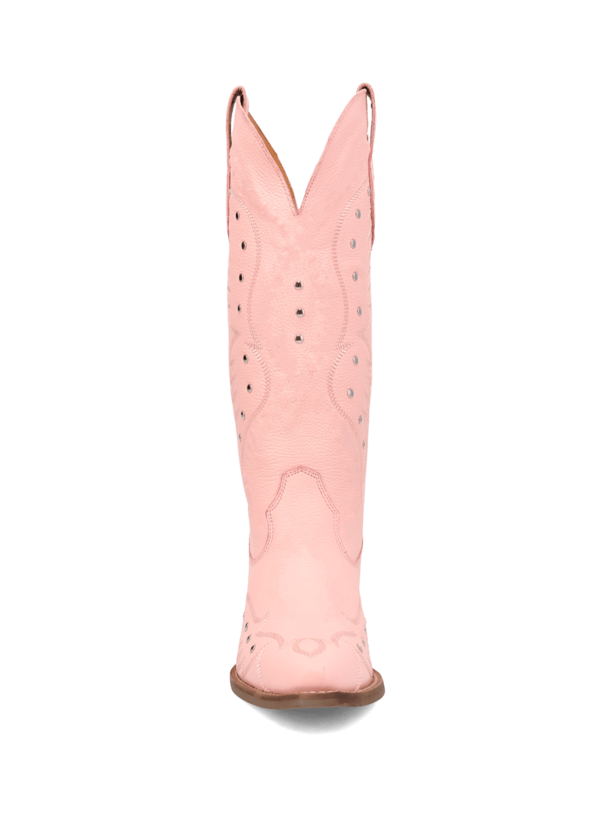 Pink Snip-Toe Embroidery Wide Mid Calf Cowgirl Boots With Studs