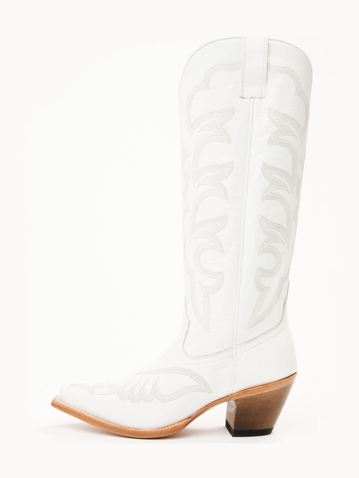 White Embroidery Snip-Toe Tall Wide Mid Calf Cowboy Boots For Women