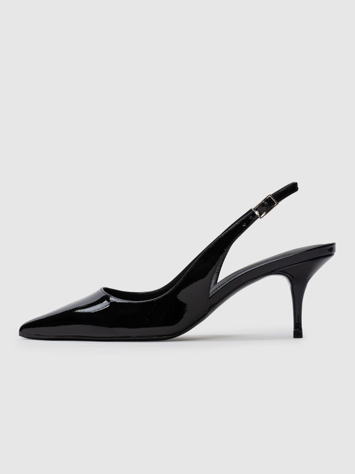 Black Patent Pointed-Toe Slingback Kitten Heels