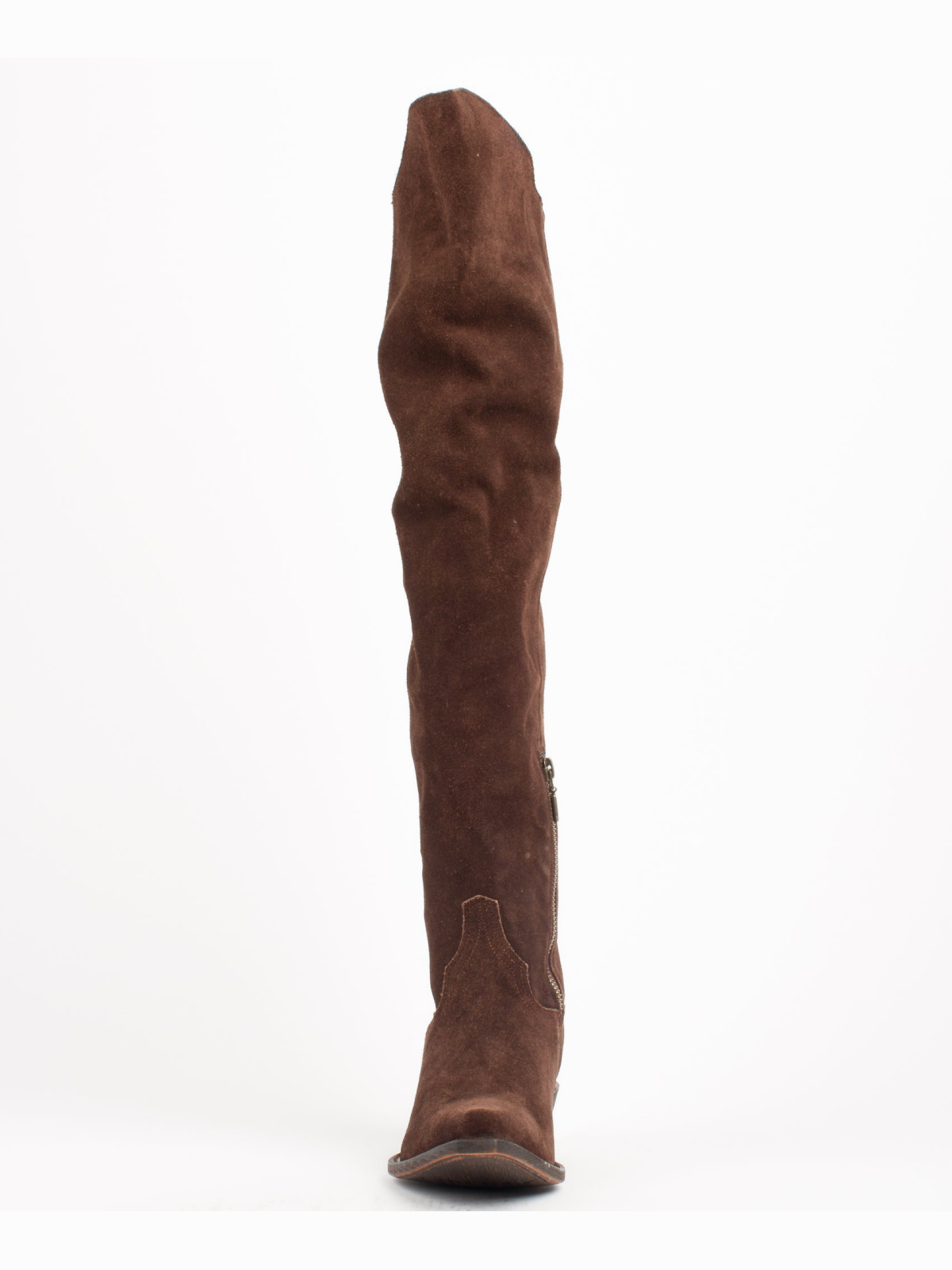 Tobacco Faux Suede Snip-Toe Scalloped Top Half-Zip Tall Knee High Cowgirl Boots