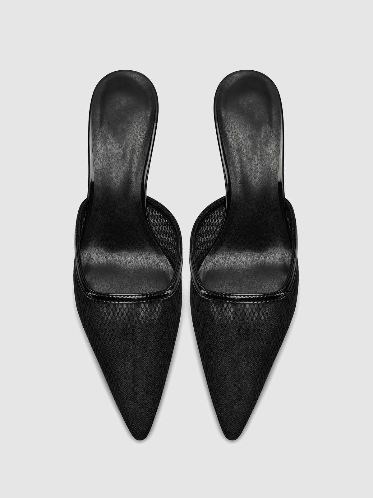 Patent Black Slip-On Mesh Pointed-Toe Kitten Heels