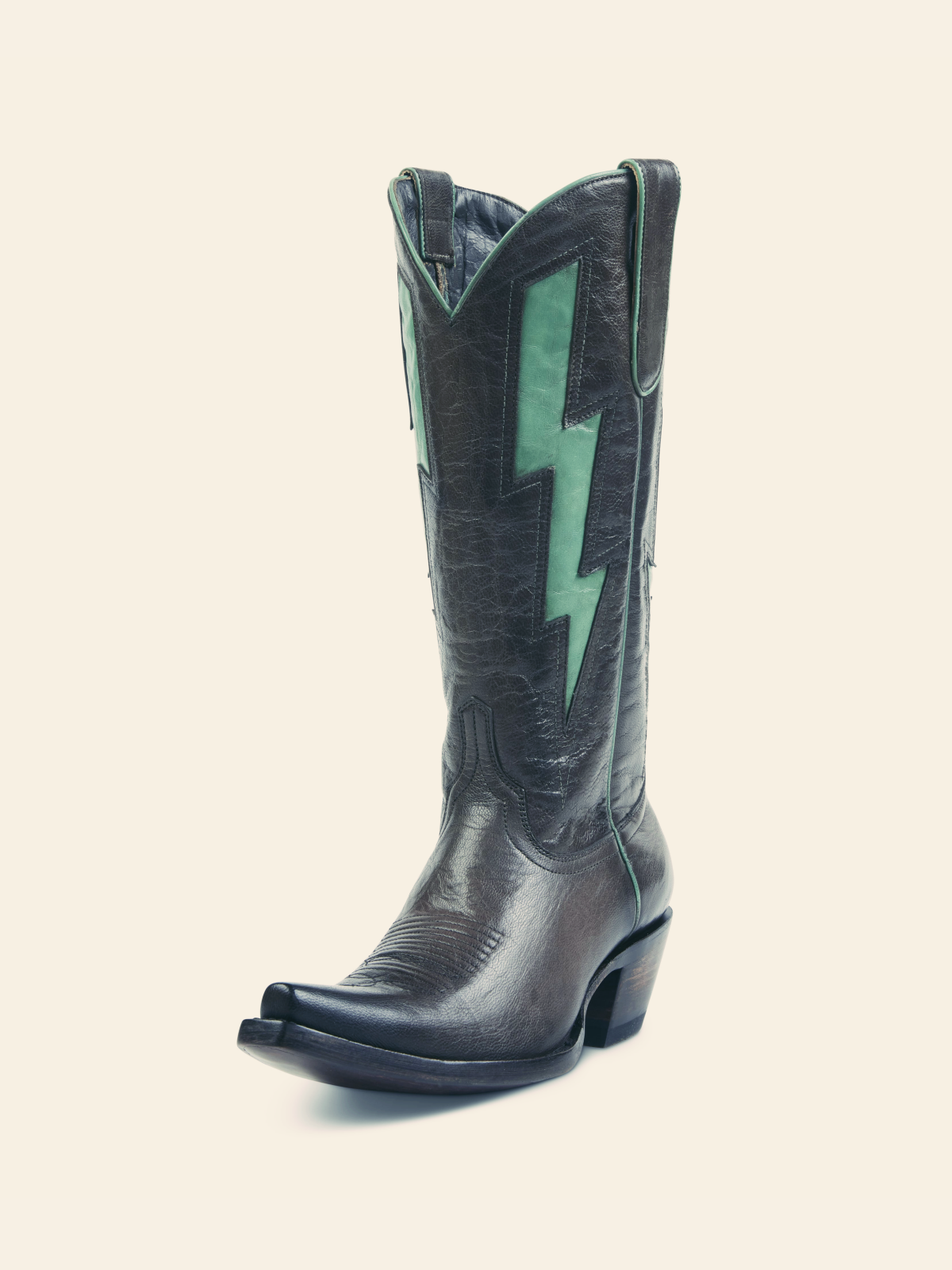 Nicotine Stitch Snip-Toe Wide Calf Tall Cowgirl Boots With Green Lightning Inlay