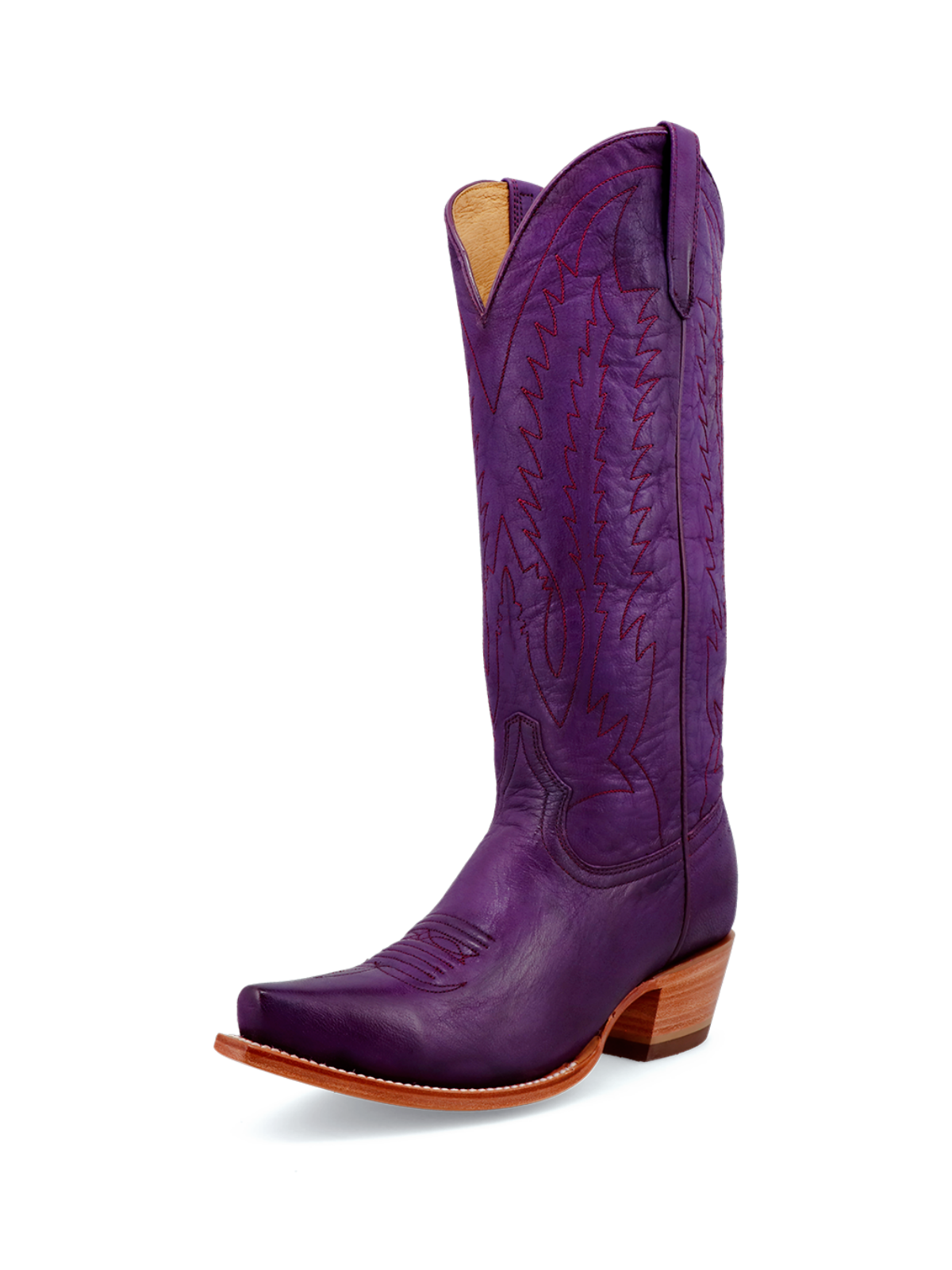 Purple Distressed Embroidery Snip-Toe Wide Mid Calf Western Boots Cowgirl Tall Boots